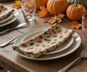 Set of 6 Vintage Autumn Fall Leaves Acorns 12" X 18" Cloth Fabric Placemats